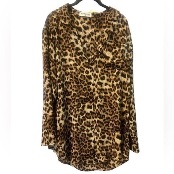 Impressions Womens Leopard Oversized Button Down Blouse Size M NWT - Picture 1 of 5